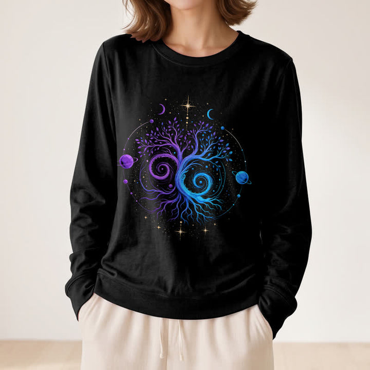 Olivenorma Soft Blend Yin Yang Tree of Life Cosmic Planet Print Women's Long Sleeve Shirt - image 8