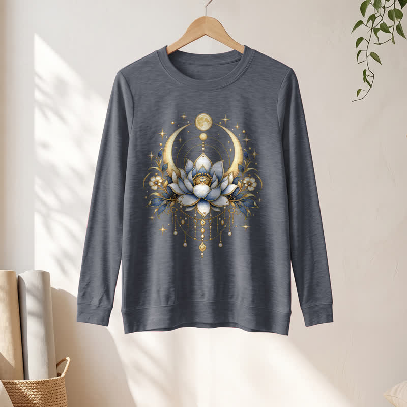 Olivenorma Soft Blend Lotus Moon Star Bead Celestial Print Women's Long Sleeve Shirt - image 13