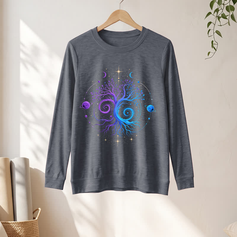 Olivenorma Soft Blend Yin Yang Tree of Life Cosmic Planet Print Women's Long Sleeve Shirt - image 16