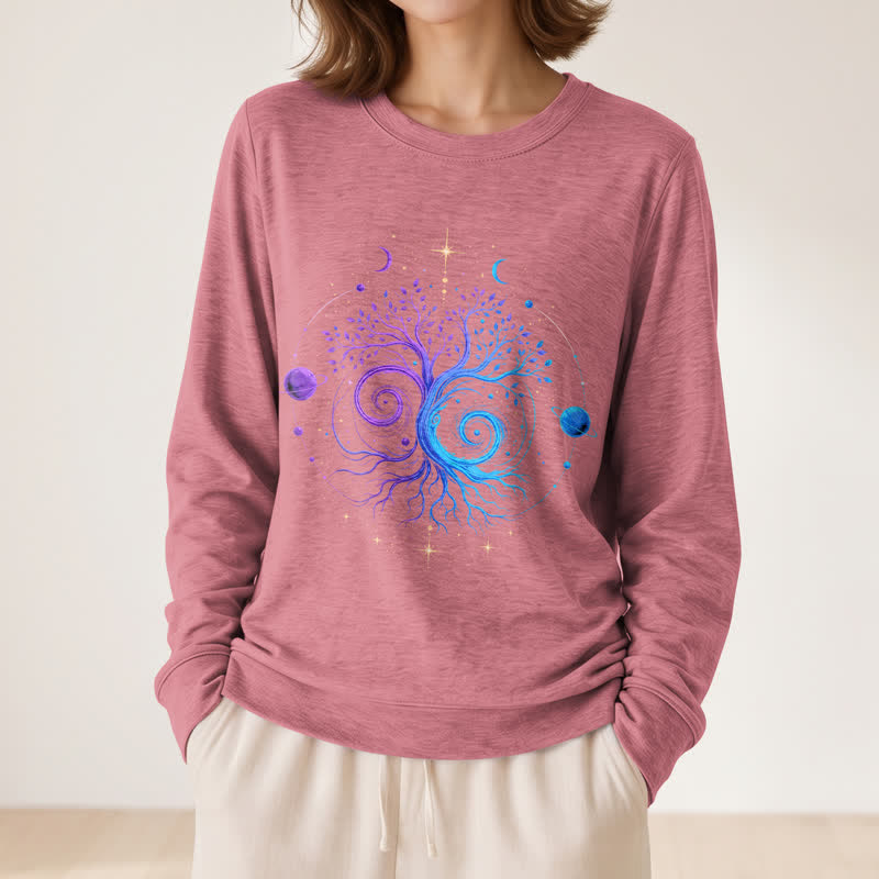 Olivenorma Soft Blend Yin Yang Tree of Life Cosmic Planet Print Women's Long Sleeve Shirt - image 11