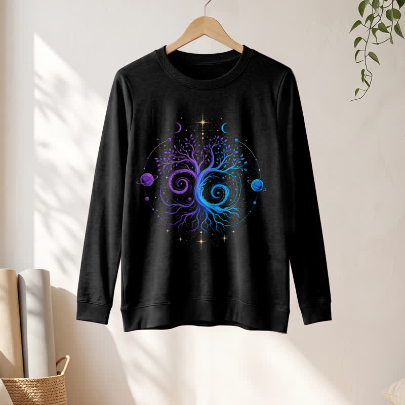 Olivenorma Soft Blend Yin Yang Tree of Life Cosmic Planet Print Women's Long Sleeve Shirt - image 7