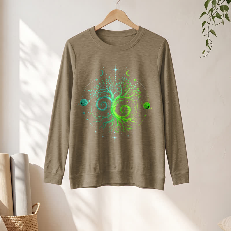 Olivenorma Soft Blend Yin Yang Tree of Life Cosmic Planet Print Women's Long Sleeve Shirt - image 25