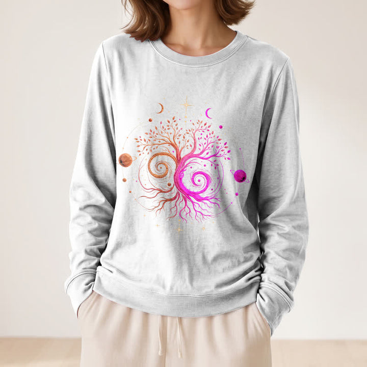 Olivenorma Soft Blend Yin Yang Tree of Life Cosmic Planet Print Women's Long Sleeve Shirt - image 5