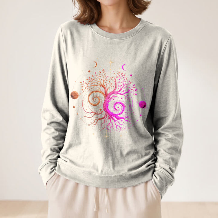 Olivenorma Soft Blend Yin Yang Tree of Life Cosmic Planet Print Women's Long Sleeve Shirt - image 14