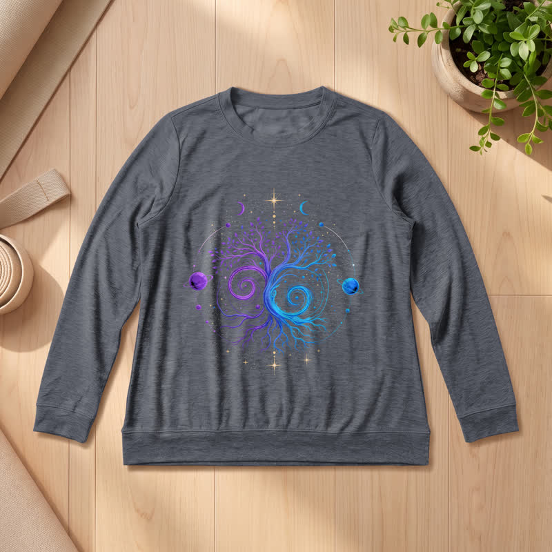 Olivenorma Soft Blend Yin Yang Tree of Life Cosmic Planet Print Women's Long Sleeve Shirt - Heather Gray - 2XL - image 15