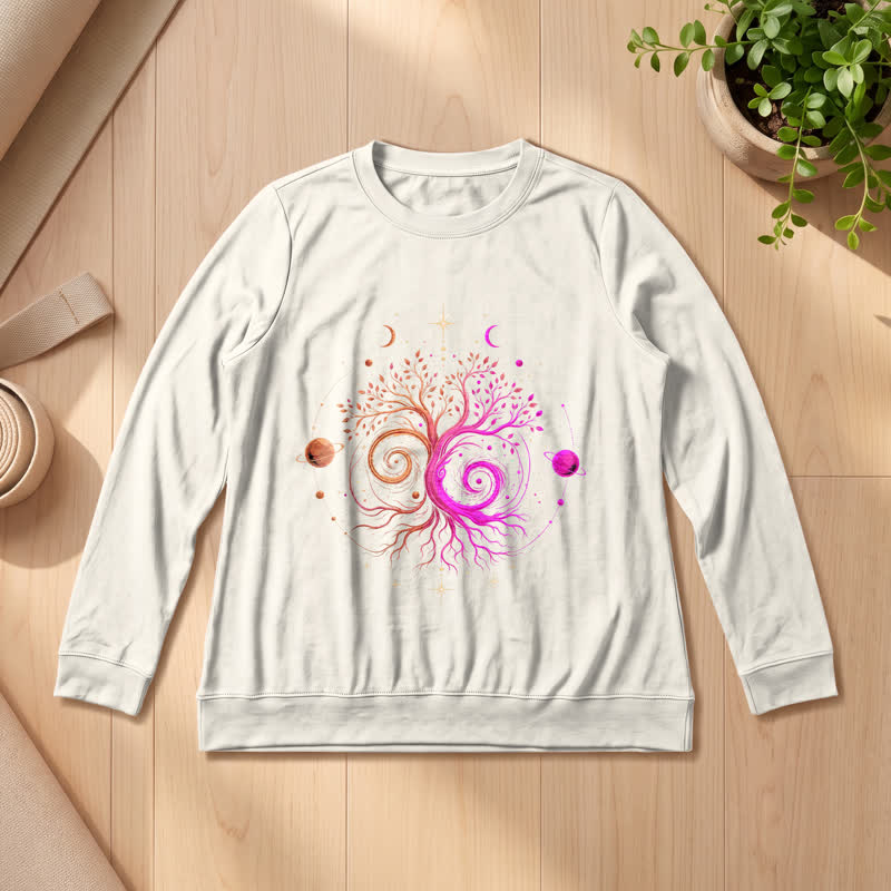 Olivenorma Soft Blend Yin Yang Tree of Life Cosmic Planet Print Women's Long Sleeve Shirt - Sand Color - 2XL - image 12