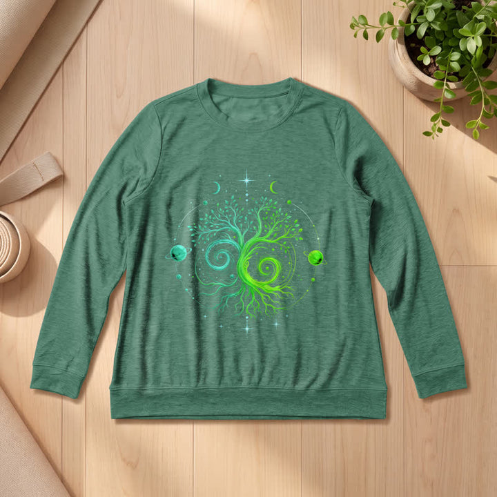 Olivenorma Soft Blend Yin Yang Tree of Life Cosmic Planet Print Women's Long Sleeve Shirt - Vintage Green - 2XL - image 0