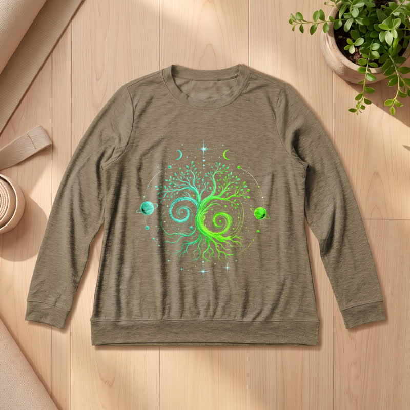 Olivenorma Soft Blend Yin Yang Tree of Life Cosmic Planet Print Women's Long Sleeve Shirt - Coffee - 2XL - image 24