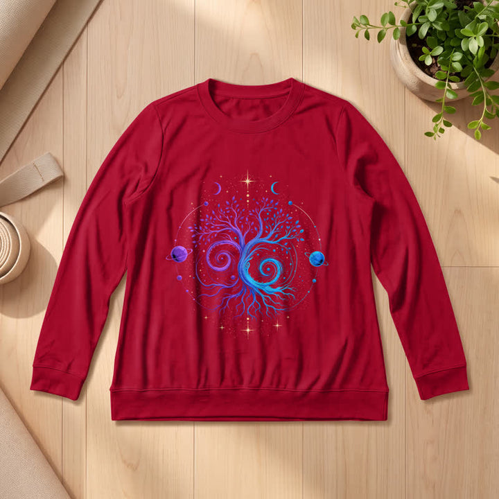 Olivenorma Soft Blend Yin Yang Tree of Life Cosmic Planet Print Women's Long Sleeve Shirt - Wine - 2XL - image 30