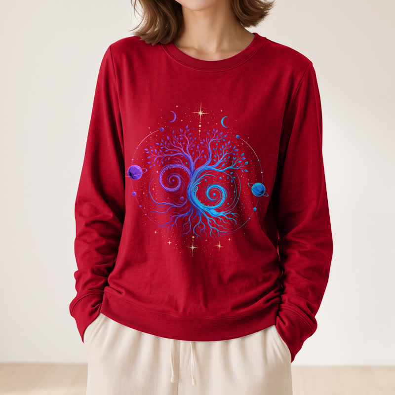 Olivenorma Soft Blend Yin Yang Tree of Life Cosmic Planet Print Women's Long Sleeve Shirt - image 32