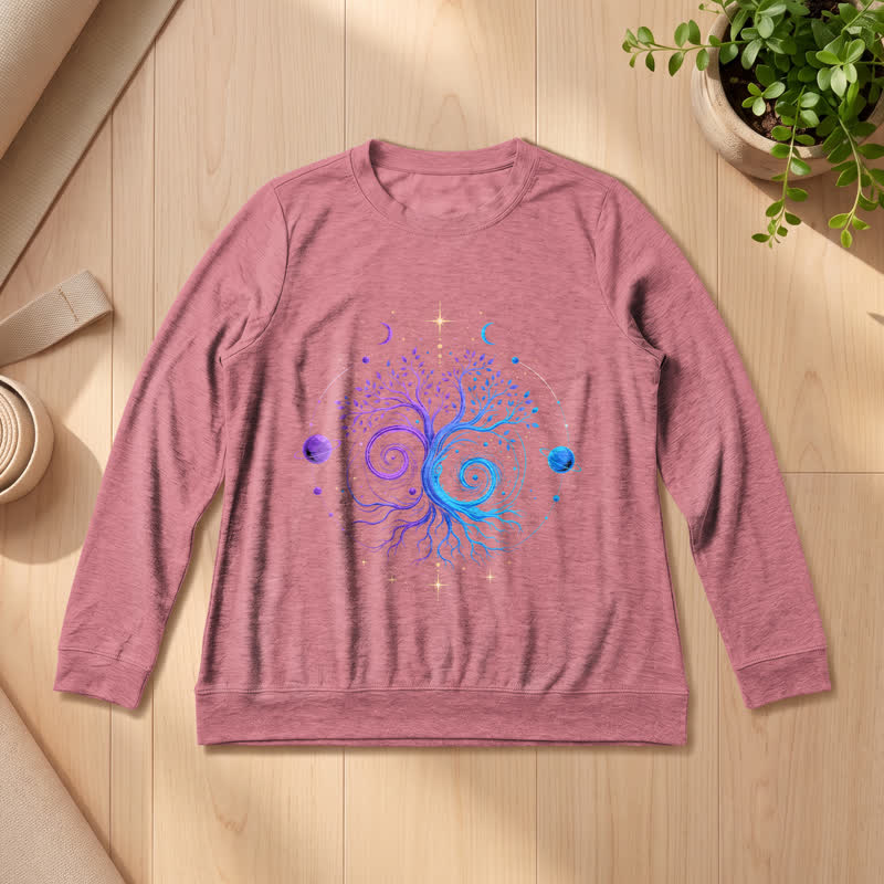 Olivenorma Soft Blend Yin Yang Tree of Life Cosmic Planet Print Women's Long Sleeve Shirt - Rose Gold - 2XL - image 9