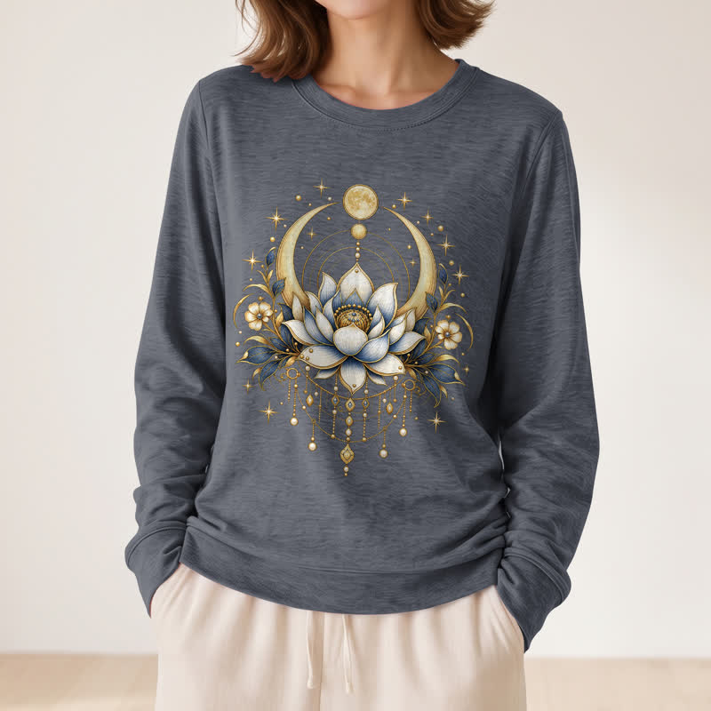 Olivenorma Soft Blend Lotus Moon Star Bead Celestial Print Women's Long Sleeve Shirt - image 14