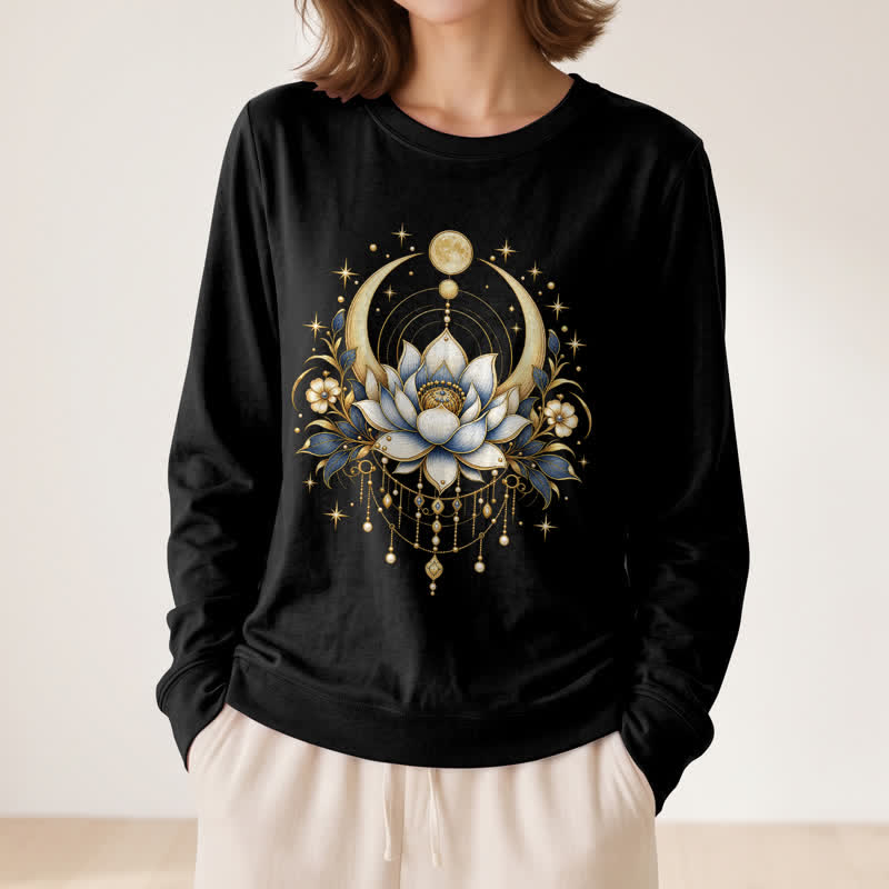 Olivenorma Soft Blend Lotus Moon Star Bead Celestial Print Women's Long Sleeve Shirt - image 2