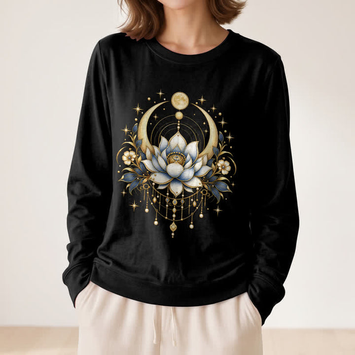 Olivenorma Soft Blend Lotus Moon Star Bead Celestial Print Women's Long Sleeve Shirt - image 2