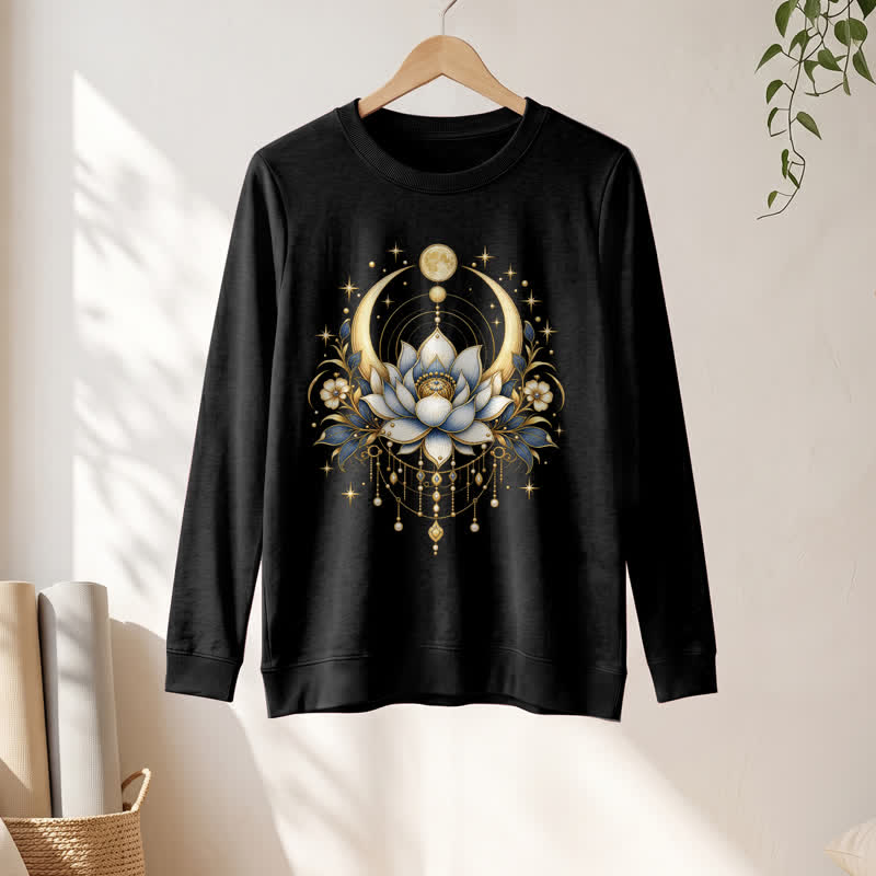 Olivenorma Soft Blend Lotus Moon Star Bead Celestial Print Women's Long Sleeve Shirt - image 1