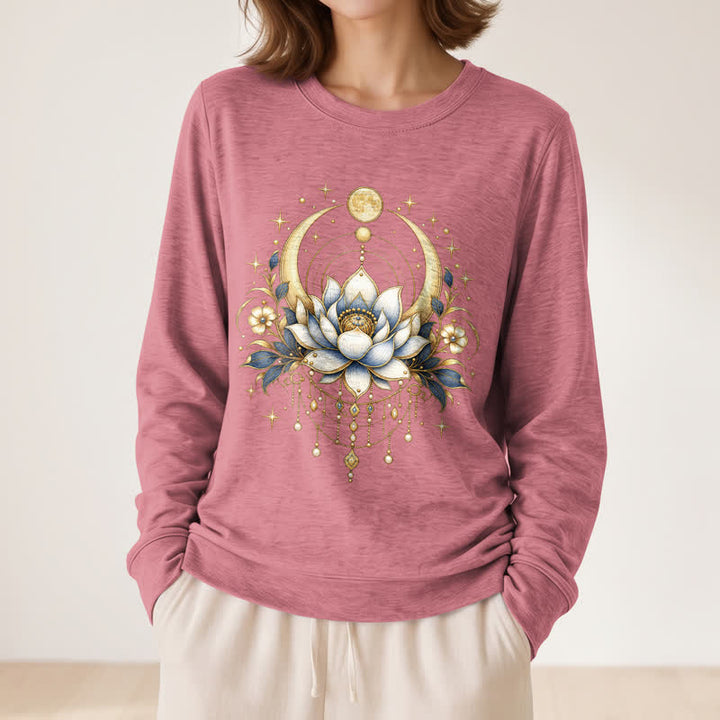 Olivenorma Soft Blend Lotus Moon Star Bead Celestial Print Women's Long Sleeve Shirt - image 7