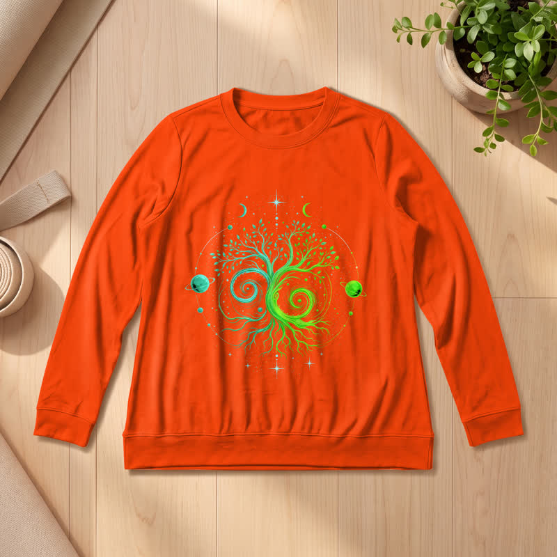 Olivenorma Soft Blend Yin Yang Tree of Life Cosmic Planet Print Women's Long Sleeve Shirt - Orange - 2XL - image 27