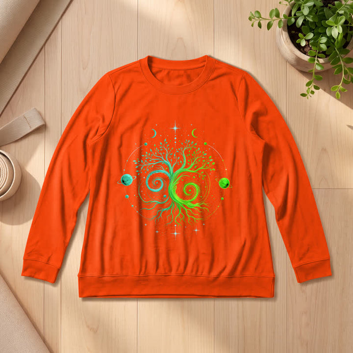 Olivenorma Soft Blend Yin Yang Tree of Life Cosmic Planet Print Women's Long Sleeve Shirt - Orange - 2XL - image 27