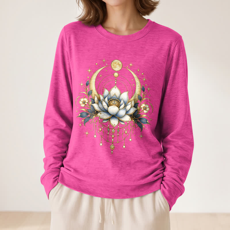 Olivenorma Soft Blend Lotus Moon Star Bead Celestial Print Women's Long Sleeve Shirt - image 20