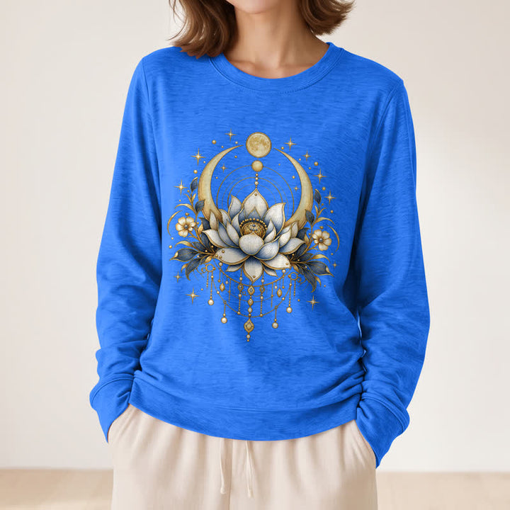 Olivenorma Soft Blend Lotus Moon Star Bead Celestial Print Women's Long Sleeve Shirt - image 17