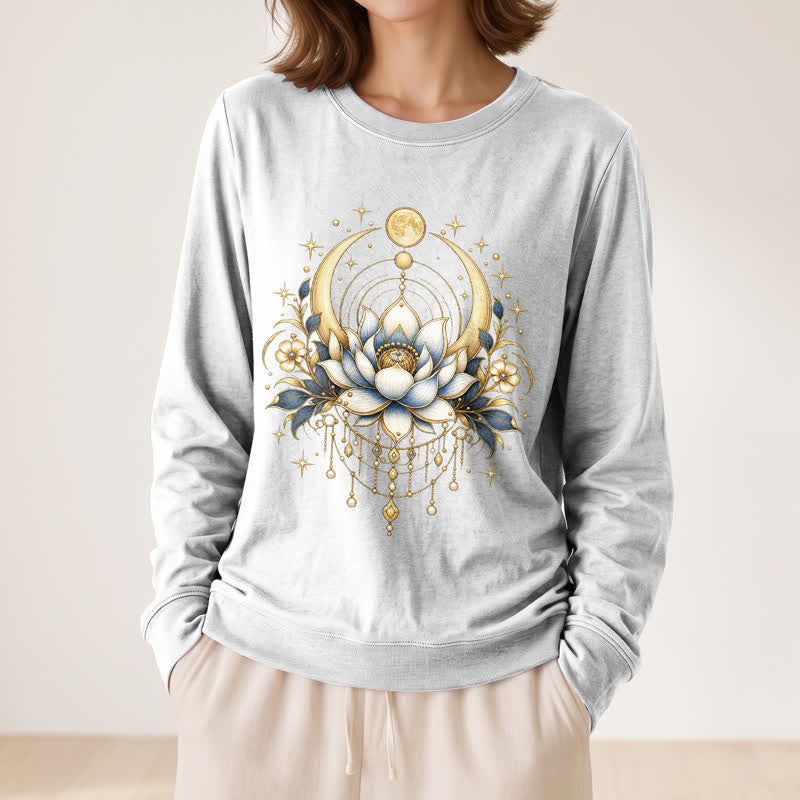 Olivenorma Soft Blend Lotus Moon Star Bead Celestial Print Women's Long Sleeve Shirt - image 5