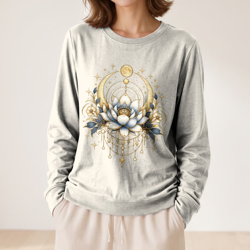 Olivenorma Soft Blend Lotus Moon Star Bead Celestial Print Women's Long Sleeve Shirt - image 11