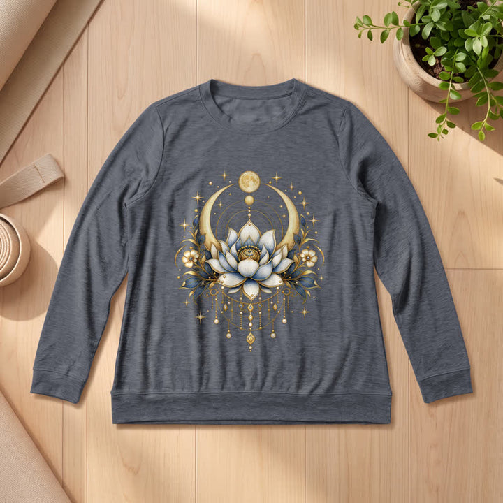 Olivenorma Soft Blend Lotus Moon Star Bead Celestial Print Women's Long Sleeve Shirt - Heather Gray - 2XL - image 12