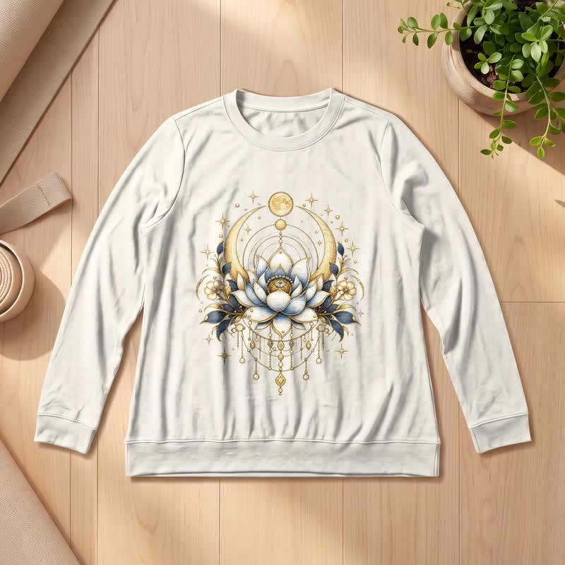 Olivenorma Soft Blend Lotus Moon Star Bead Celestial Print Women's Long Sleeve Shirt - Sand Color - 2XL - image 9