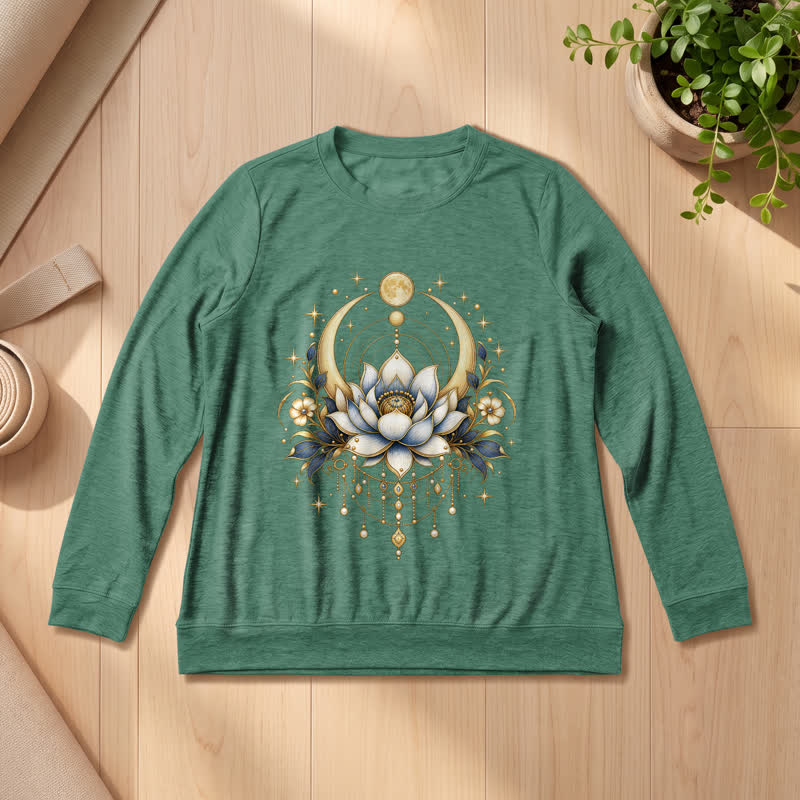 Olivenorma Soft Blend Lotus Moon Star Bead Celestial Print Women's Long Sleeve Shirt - Vintage Green - 2XL - image 21