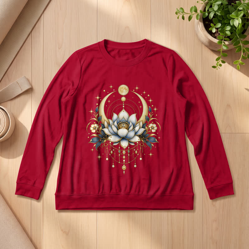 Olivenorma Soft Blend Lotus Moon Star Bead Celestial Print Women's Long Sleeve Shirt - Wine - 2XL - image 30