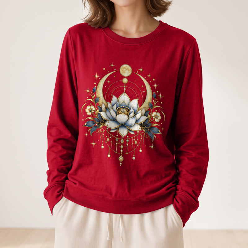 Olivenorma Soft Blend Lotus Moon Star Bead Celestial Print Women's Long Sleeve Shirt - image 32