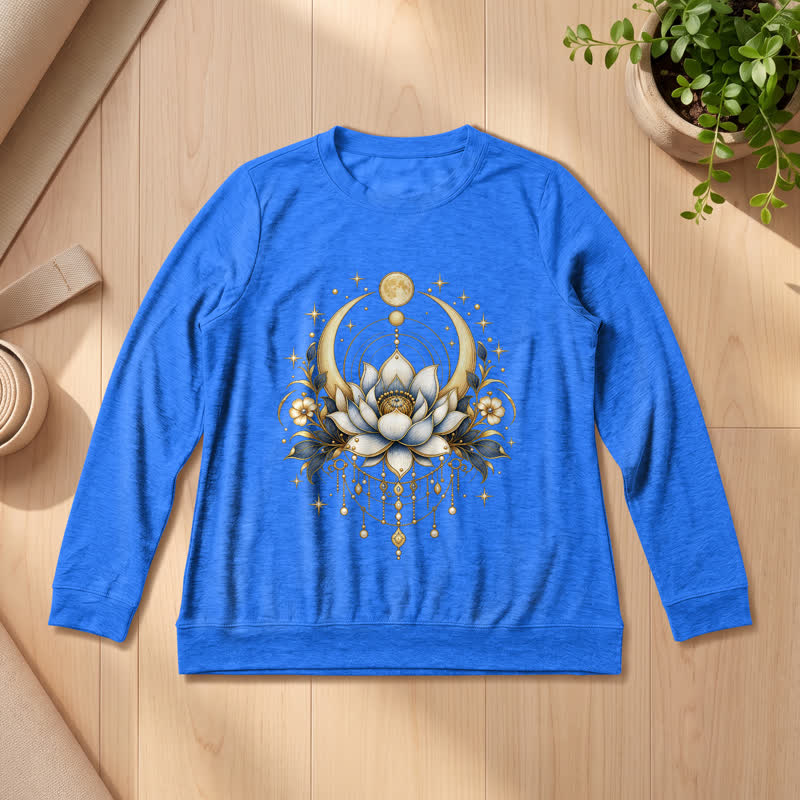 Olivenorma Soft Blend Lotus Moon Star Bead Celestial Print Women's Long Sleeve Shirt - Vintage Blue - 2XL - image 15