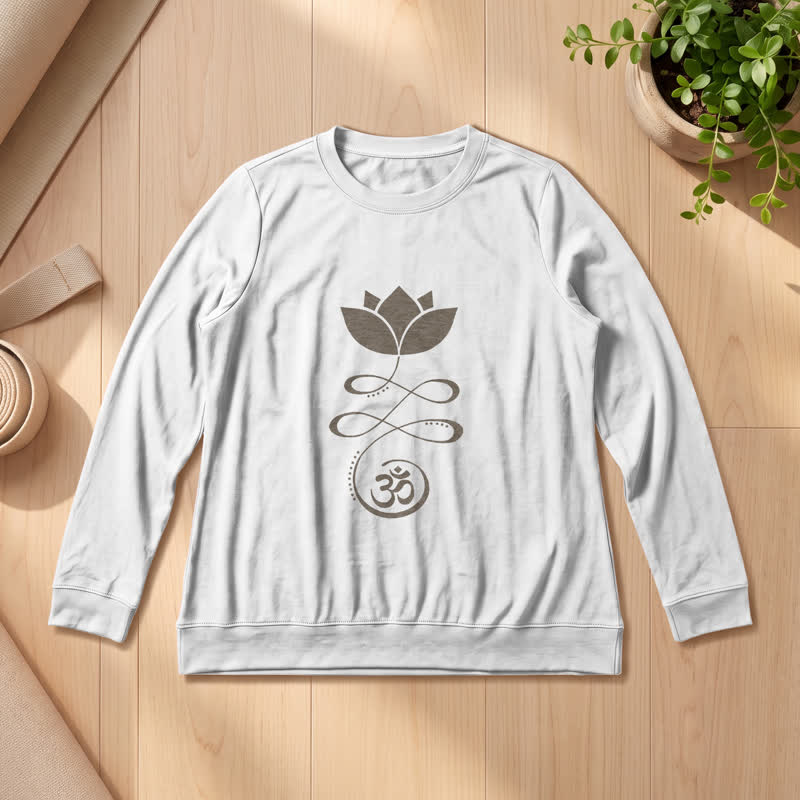 Olivenorma Soft Blend Lotus Unalome Om Symbol Print Women's Long Sleeve Shirt - White - 2XL - image 3