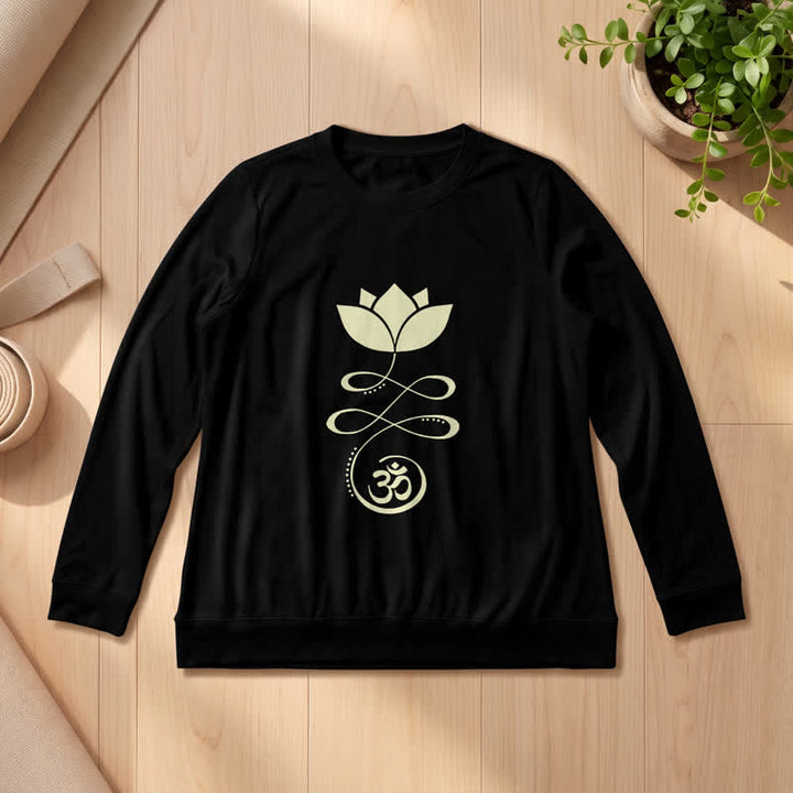 Olivenorma Soft Blend Lotus Unalome Om Symbol Print Women's Long Sleeve Shirt - Black - 2XL - image 6