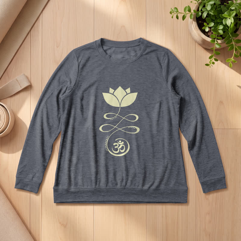 Olivenorma Soft Blend Lotus Unalome Om Symbol Print Women's Long Sleeve Shirt - Heather Gray - 2XL - image 15