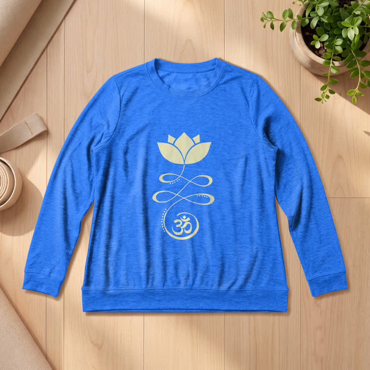 Olivenorma Soft Blend Lotus Unalome Om Symbol Print Women's Long Sleeve Shirt - Vintage Blue - 2XL - image 18