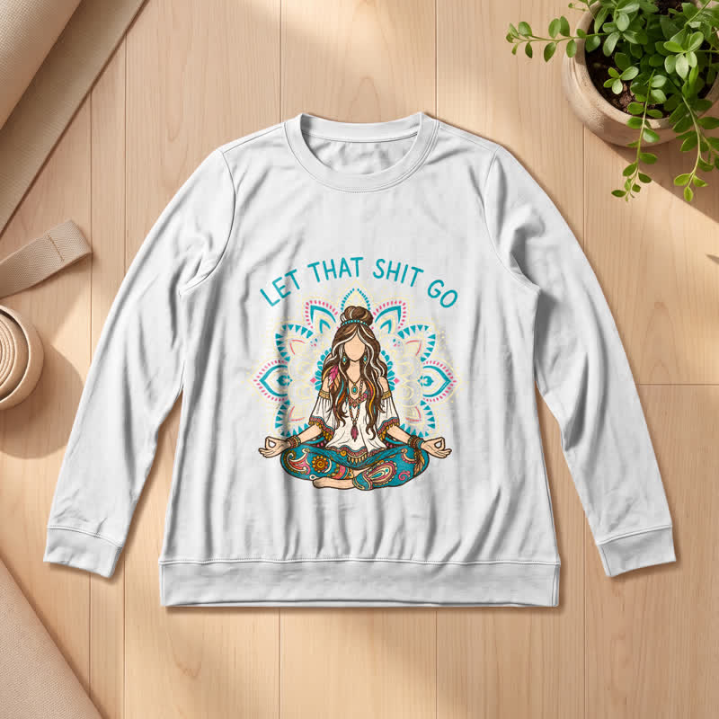 Olivenorma Soft Blend Boho Mandala Release Burdens Print Women's Long Sleeve Shirt - White - 2XL - image 3