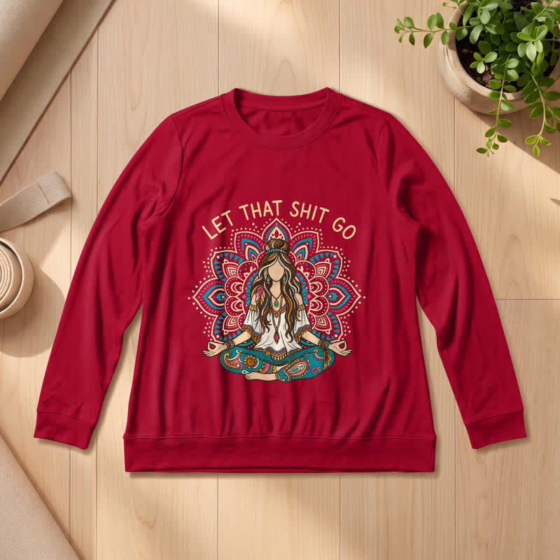 Olivenorma Soft Blend Boho Mandala Release Burdens Print Women's Long Sleeve Shirt - Wine - 2XL - image 30