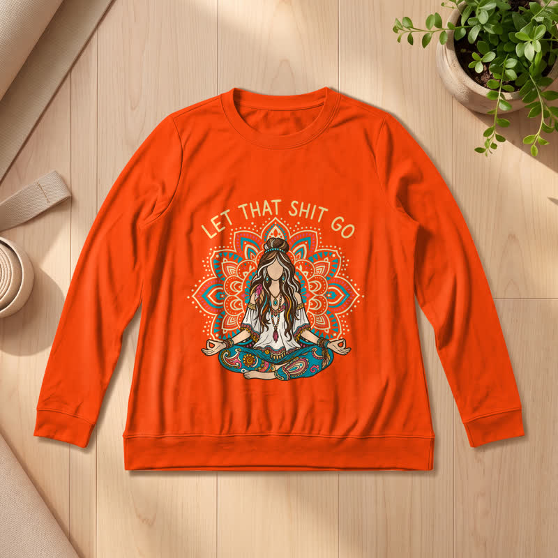 Olivenorma Soft Blend Boho Mandala Release Burdens Print Women's Long Sleeve Shirt - Orange - 2XL - image 27