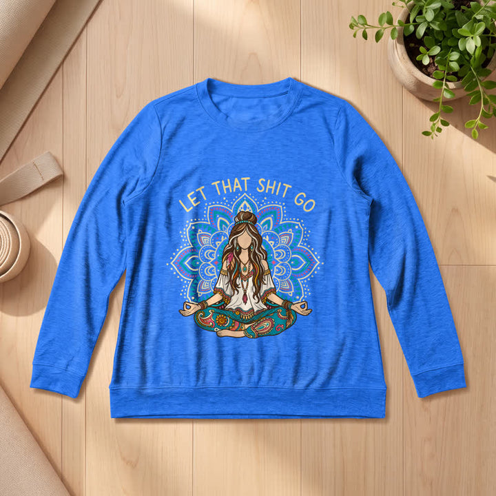 Olivenorma Soft Blend Boho Mandala Release Burdens Print Women's Long Sleeve Shirt - Vintage Blue - 2XL - image 15