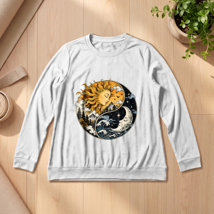 Olivenorma Soft Blend Vintage Sun Moon Yin Yang Graphic Print Women's Long Sleeve Shirt - White - 2XL - image 3