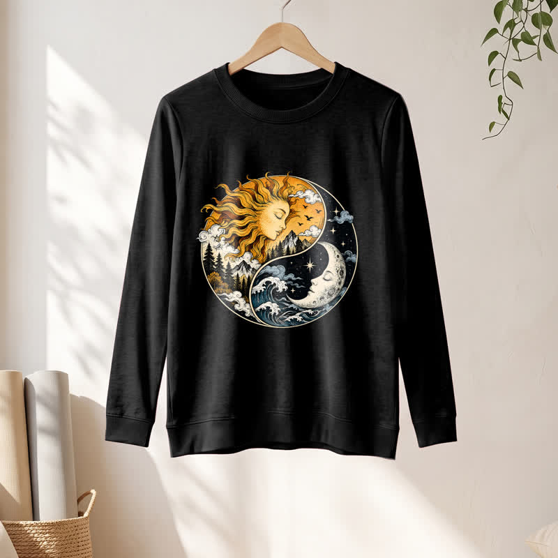 Olivenorma Soft Blend Vintage Sun Moon Yin Yang Graphic Print Women's Long Sleeve Shirt - image 7