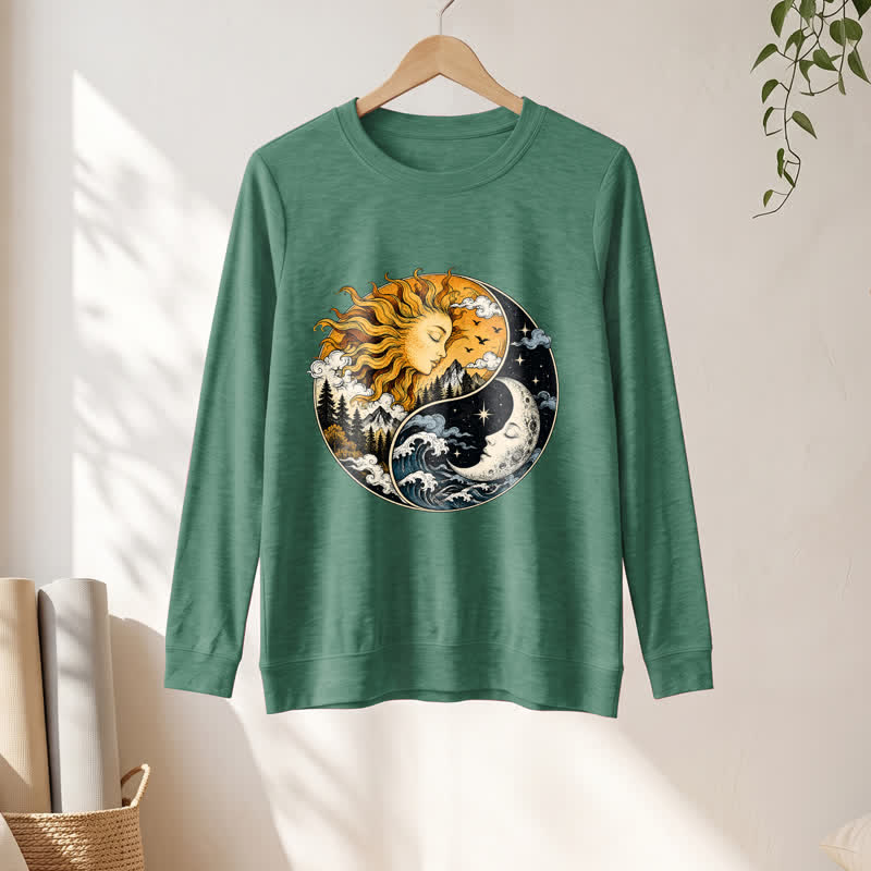 Olivenorma Soft Blend Vintage Sun Moon Yin Yang Graphic Print Women's Long Sleeve Shirt - image 22