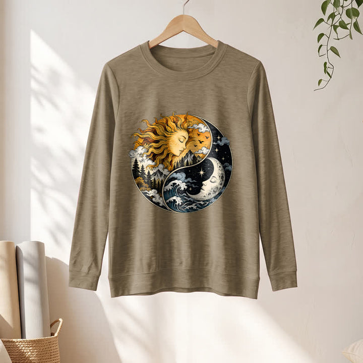 Olivenorma Soft Blend Vintage Sun Moon Yin Yang Graphic Print Women's Long Sleeve Shirt - image 25