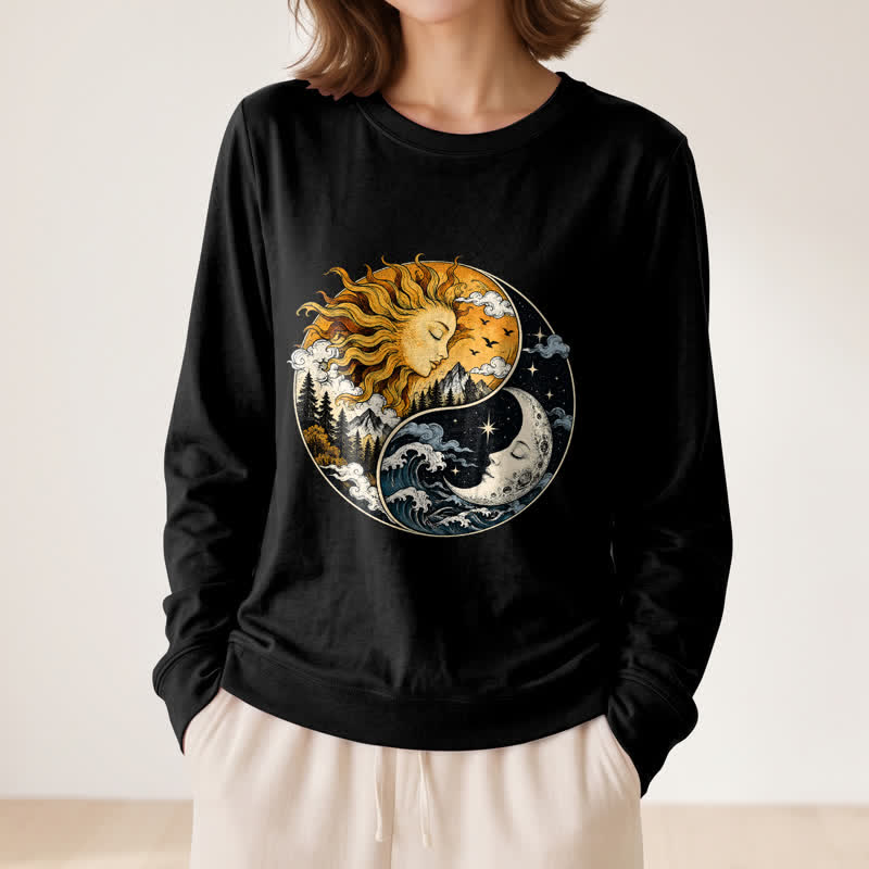Olivenorma Soft Blend Vintage Sun Moon Yin Yang Graphic Print Women's Long Sleeve Shirt - image 8