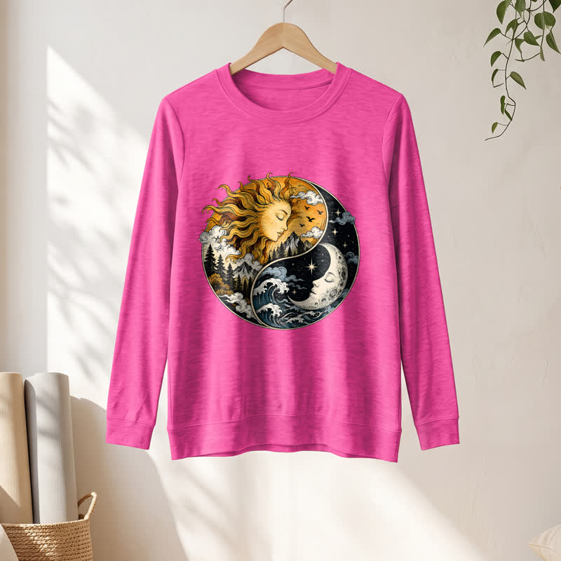 Olivenorma Soft Blend Vintage Sun Moon Yin Yang Graphic Print Women's Long Sleeve Shirt - image 19