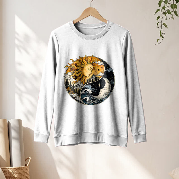 Olivenorma Soft Blend Vintage Sun Moon Yin Yang Graphic Print Women's Long Sleeve Shirt - image 4