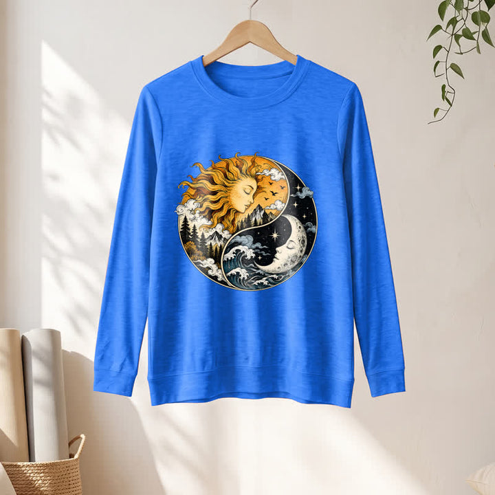 Olivenorma Soft Blend Vintage Sun Moon Yin Yang Graphic Print Women's Long Sleeve Shirt - image 16