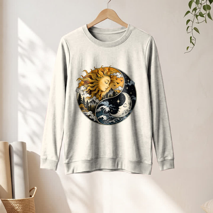 Olivenorma Soft Blend Vintage Sun Moon Yin Yang Graphic Print Women's Long Sleeve Shirt - image 10