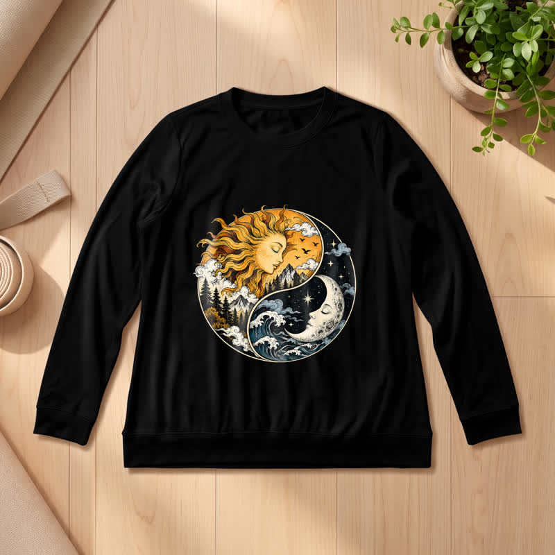 Olivenorma Soft Blend Vintage Sun Moon Yin Yang Graphic Print Women's Long Sleeve Shirt - Black - 2XL - image 6